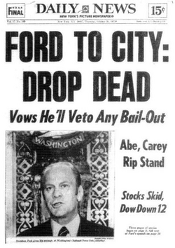October 1975 New York Daily News front page on President Ford's refusal to help the city avert bankruptcy