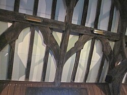 Trelystan Church, Montgomeryshire. Decorative arched wind braces between purlins- 15th-16th century
