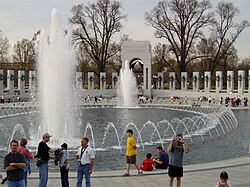 The World War II Memorial, one of many popular tourist sites located on the National Mall