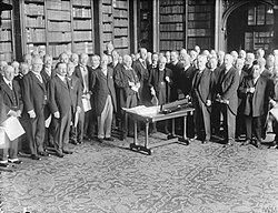 The replacement black rod being presented to Robert Laird Borden in the House of Lords Library, 21 June 1918