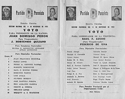 Ballot paper for Perón - Quijano.