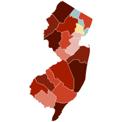 Map of counties in New Jersey by racial plurality, per the 2020 census Legend Non-Hispanic White 30–40% 40–50% 50–60% 60–70% 70–80% 80–90% Black or African American 40–50% Hispanic or Latino 40–50%