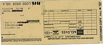 A receipt from 1997—the card was physically swiped, and information was imprinted on the receipt