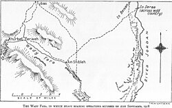 Cutlack Map 8 shows the section of the Wady Fara bombed during 21 September 1918