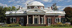 Monticello, located outside Charlottesville, Virginia, was the primary plantation house of Thomas Jefferson and is now a major tourist attraction.