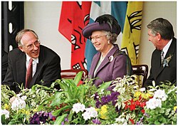 Queen Elizabeth II and Donald Dewar at the opening of the Scottish Parliament, 1999