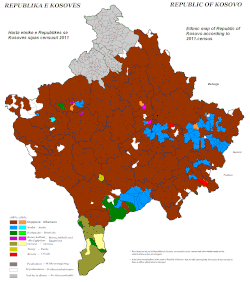 Distribution of ethnic groups within Kosovo, as of the 2011 census[246]
