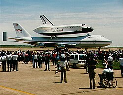 Shuttle Carrier Aircraft N911NA, shortly after purchase, with newly built shuttle Endeavour in 1991.