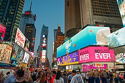 The segment of Broadway in Times Square in Midtown Manhattan
