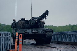 A Leopard 2A4 during a military exercise at CFB Wainwright, 2017