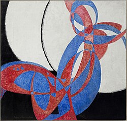 František Kupka, Amorpha, Fugue en deux couleurs (Fugue in Two Colors), 1912, oil on canvas, 210 × 200 cm, Narodni Galerie, Prague. Published in Au Salon d'Automne "Les Indépendants" 1912, Exhibited at the 1912 Salon d'Automne, Paris.