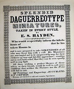 Advertisement for a traveling daguerreotype photographer, with location left blank
