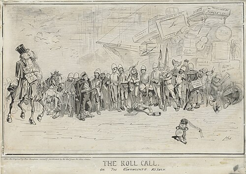 Hopkins' original artwork for 'The Roll-Call. – The Return of the N.S.W. Contingent' (June 1885).