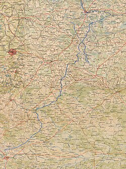 Excerpt of the map annexed to the treaty, demarcation line in blue