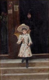 Out of Mass (1893), oil on canvas by Joan Ferrer Miró