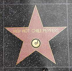 The Red Hot Chili Peppers' star on the Hollywood Walk of Fame, unveiled in March 2022