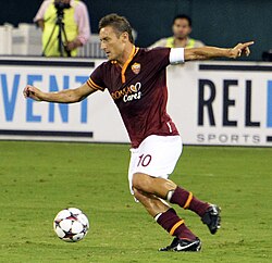 Italian offensive playmaker Francesco Totti in action for Roma in 2013