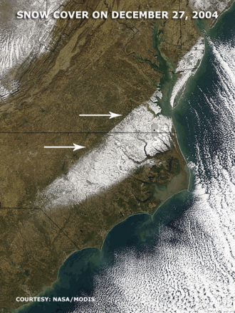 Imagery showing extent of snowfall across the Mid-Atlantic States
