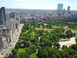 An aerial view of Boston Common in Downtown Boston