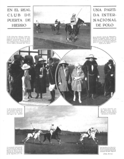 Polo match between the United Kingdom and Spain at Club Puerta de Hierro, 1922. The English side was represented by Frederick A. Gill and Teignmouth P. Melvill whilst the Spanish were represented by Alfonso XIII and the Duke of Peñaranda amongst others.
