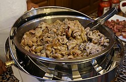 Chitterlings served in a chafing dish, Duke University, Durham, North Carolina