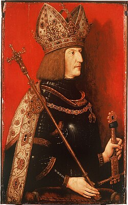 Emperor Maximilian I wearing a crown with mitre