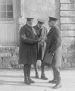 Allenby (centre), together with General Sir Herbert Plumer (left) and General Sir Henry Horne in conference at Camblain-Chatelain, France, 1916.