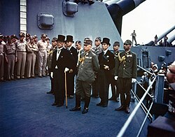 Representatives on board the USS Missouri to effect the surrender of Japan at the end of World War II