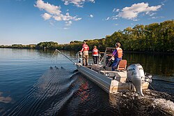EPA scientists conducting a stream survey on the Merrimack River in Massachusetts