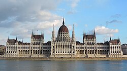 The Hungarian Parliament Building on the banks of the Danube in Budapest