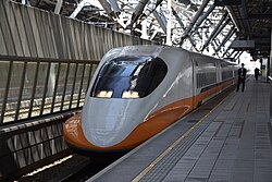 A THSR 700T train at Taichung HSR station. The Taiwan High Speed Rail system is primarily based on Japanese Shinkansen