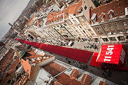 The Sarajevo Red Line, a memorial event of the siege of Sarajevo's 20th anniversary. 11,541 empty chairs symbolized 11,541 victims of the war which, according to Research and Documentation Center were killed during the siege of Sarajevo.[157][158]