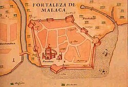 1630 map of the Portuguese fort and the city of Malacca