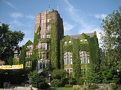 Michigan Union, a Collegiate Gothic building constructed on land wholly owned by the student society in 1917, was designed by Michigan alumni Irving Kane Pond and Allen Bartlit Pond.