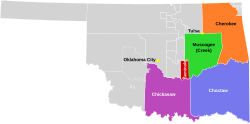The boundaries of the Five Civilized Tribes in Oklahoma, in 1866
