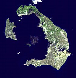 Volcano eruption at Thera, c. 1500 BC. Thera today[3]