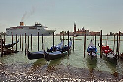 Cruise ship and gondolas in the San Marco basin