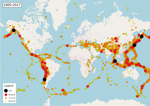Earthquakes (6.0+ ) between 1900 and 2017