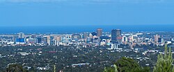 Widespread urban tree cover, as shown above in Adelaide, South Australia, is one method of effective climate change mitigation in urban areas.