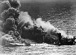 Allied tanker Dixie Arrow, torpedoed by U-71, in 1942