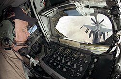 USAF KC-135 boom operator view from the boom pod.