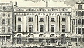 An engraving of East India House, in Leadenhall Street in the City of London (1766)