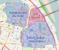 Approximation of Hanoi's Old Quarter and French Quarters.