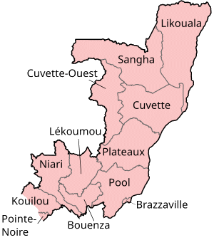 Map of the Republic of the Congo exhibiting its 12 departments