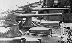 12-pounder anti-torpedo boat guns mounted on the roof of a turret on Dreadnought (1906)