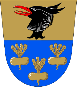 A great crested grebe head in the coat of arms of Kauvatsa, Finland