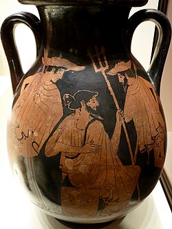 Poseidon and Theseus (on the left). Storage jar 470BC. J. Paul Getty Museum, Malibu, California