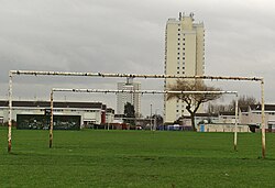Many residential areas in England have public football pitches such as these on the Orchard Park Estate in Kingston upon Hull.