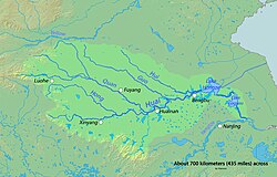 The Huai River basin showing tributaries and major settlements