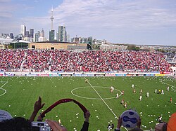 Fans celebrating the club's first goal in its history, scored by Danny Dichio at home on May 12, 2007